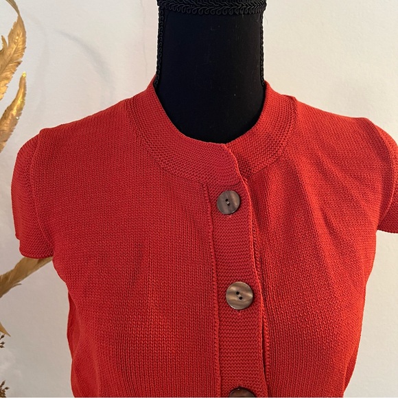 Jones New York Burnt Orange Button-Up Short Sleeve Cardigan - Picture 3 of 11